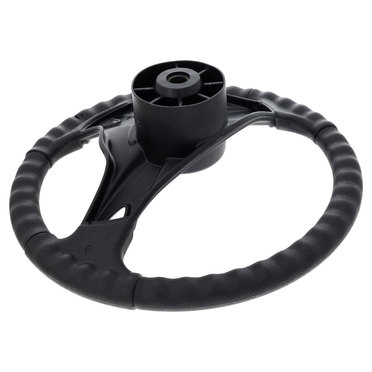MTD Genuine Parts OEM label 631-04028 on steering wheel indicating authentic replacement part.