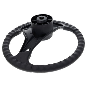 MTD Genuine Parts OEM label 631-04028 on steering wheel indicating authentic replacement part.