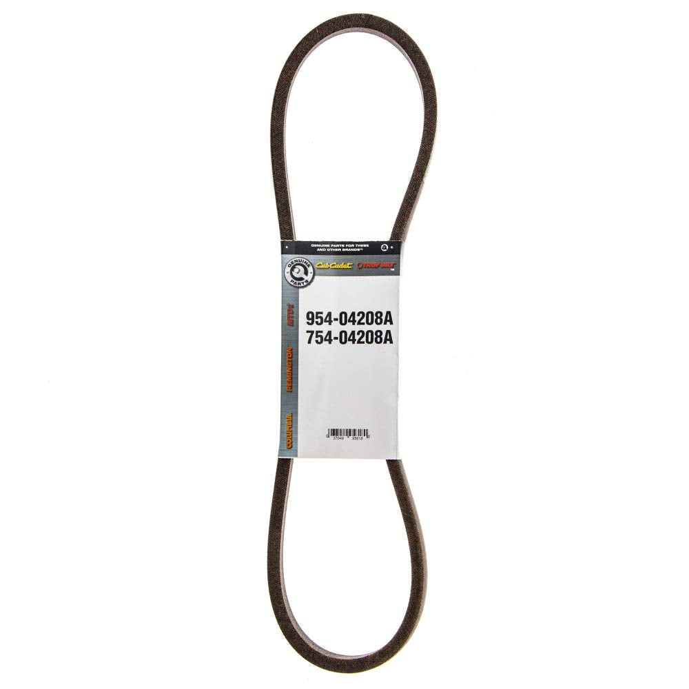MTD genuine upper transmission belt closeup for reliable riding mower power transfer.