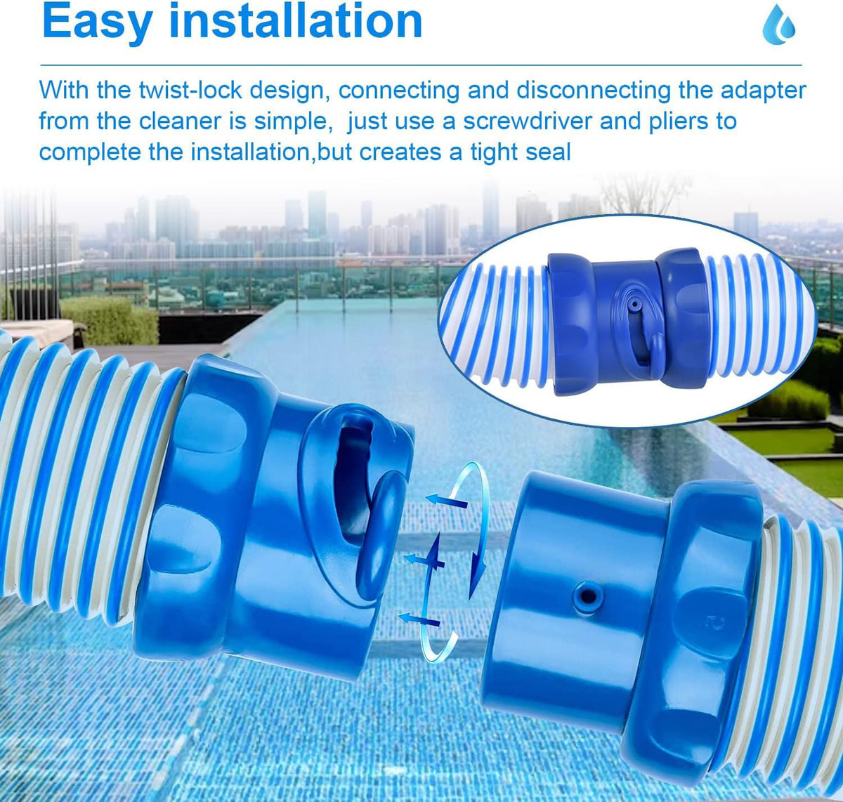 MTIFOEV twist-lock hose connection for simple setup and secure seals during cleaning.