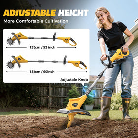 MtiolHig tiller with dual safety switch for safer use in garden.
