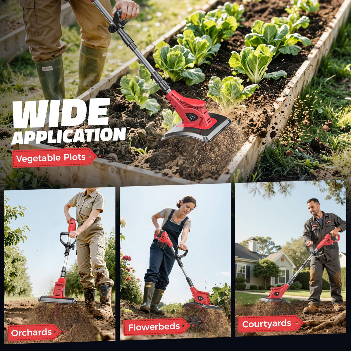 MtiolHig cordless tiller versatile for beds weed removal and soil turning.