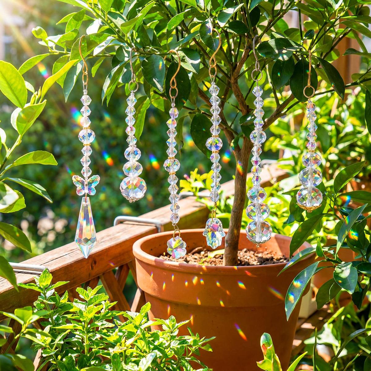MTLEE crystal suncatcher metal-hanging-loop offers durable garden decor