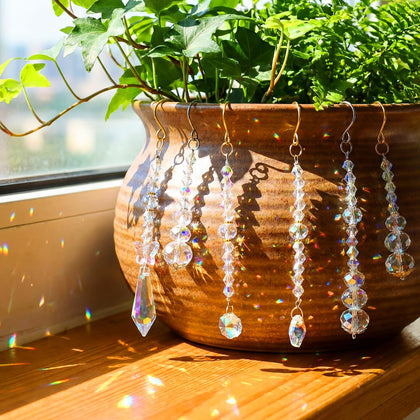 MTLEE crystal suncatcher glass hanging decor for plants creates rainbow light indoors