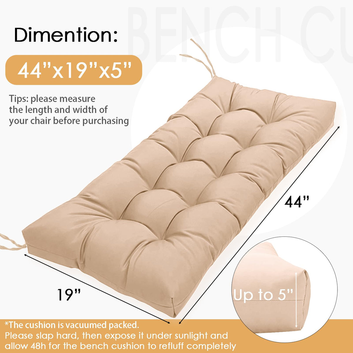 MTMR bench cushion tufted design provides extra support