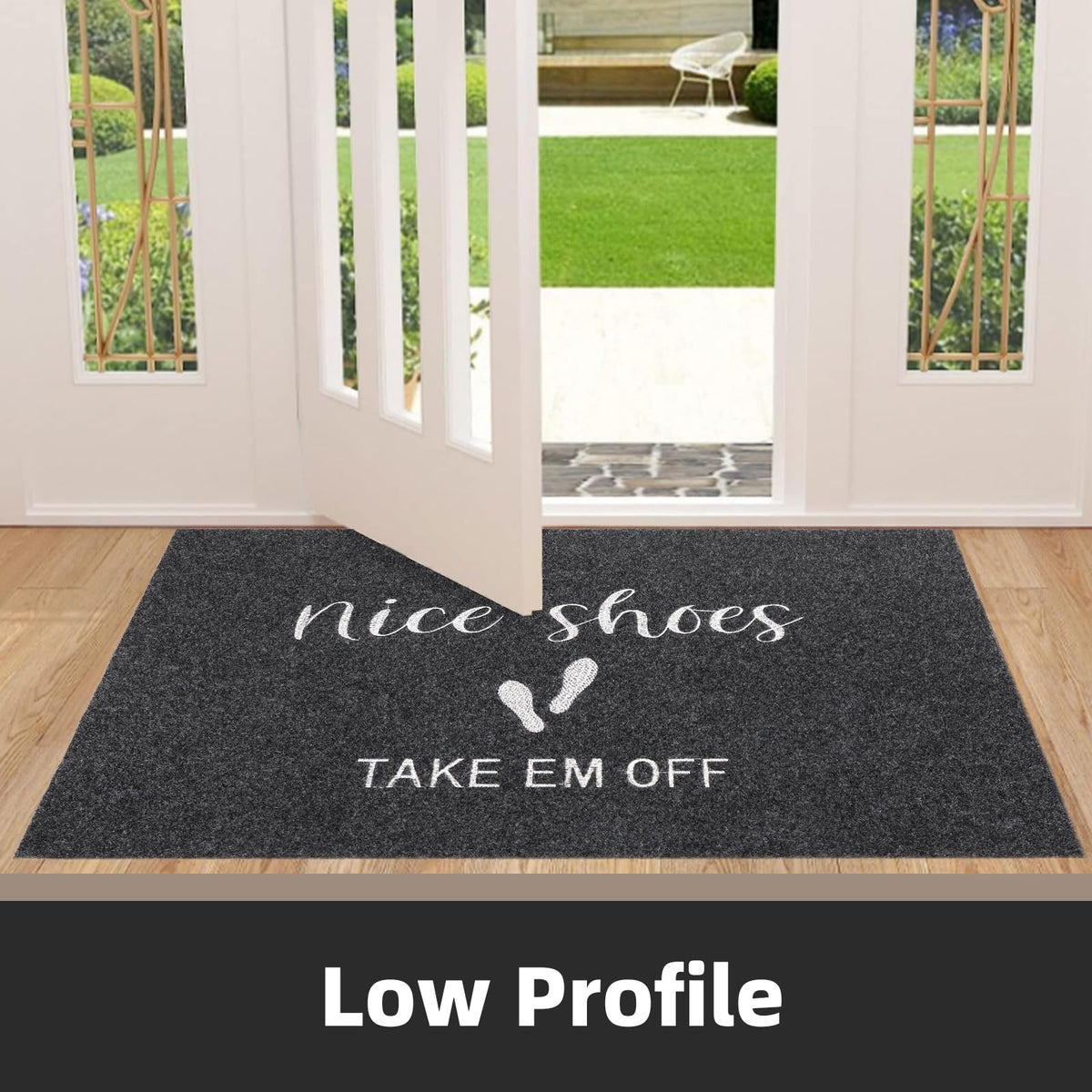 MTOUOCK doormat dense fibrous surface scrapes dirt and moisture from shoes.
