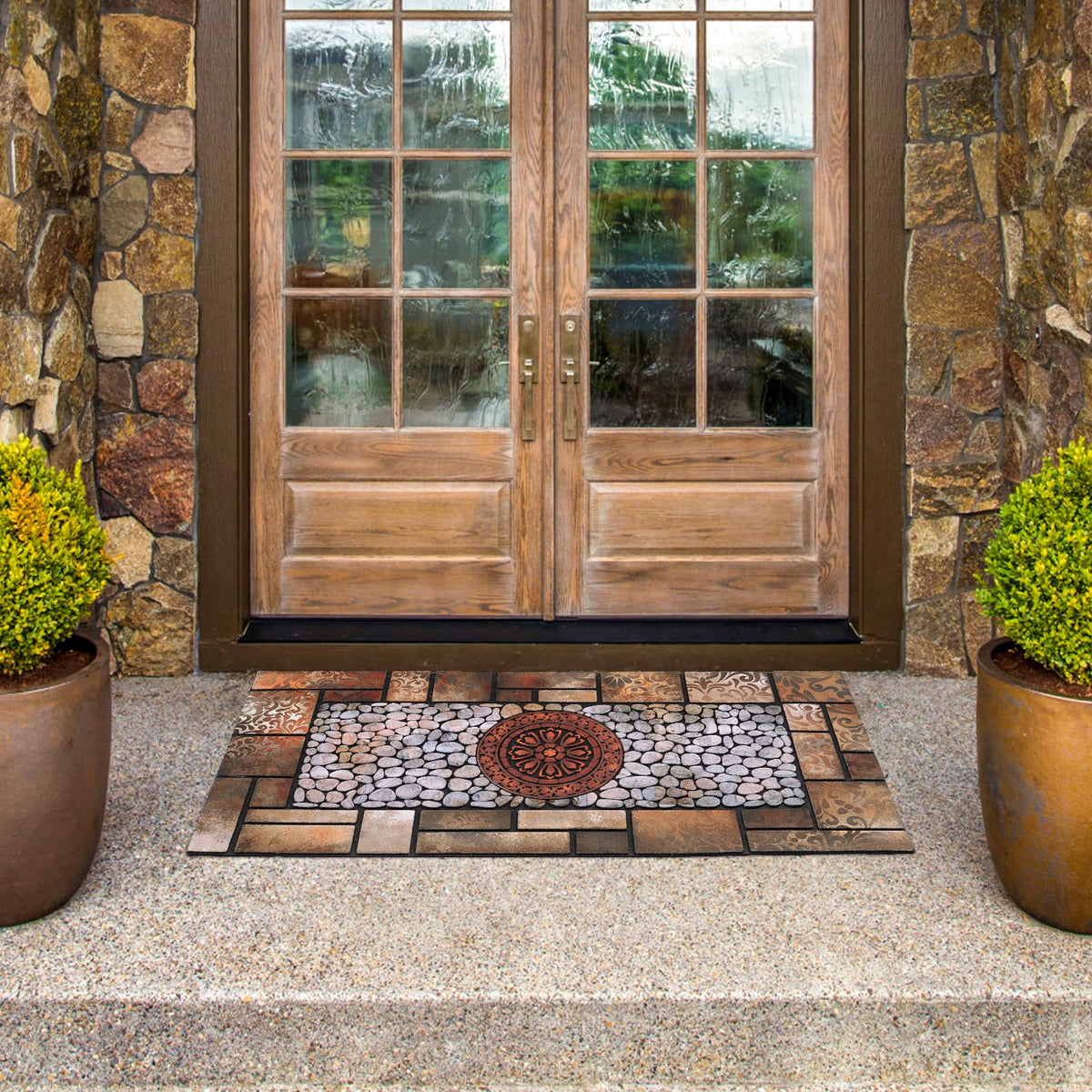 MTOUOCK outdoor mat shows 3D channel texture to trap dirt.