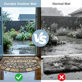 MTOUOCK brown stone-scroll mat graces the front door entrances.