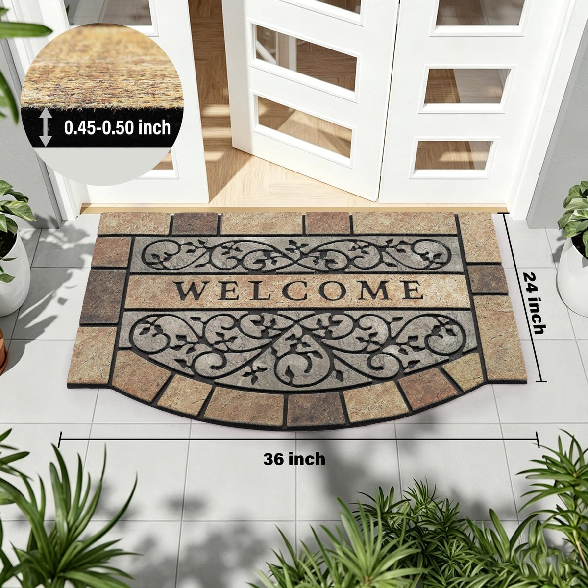 MTOUOCK welcome mat with non-slip rubber backing stays put.