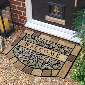 MTOUOCK welcome mat stone-scroll brown for outdoor entrances, durable dirt barrier.