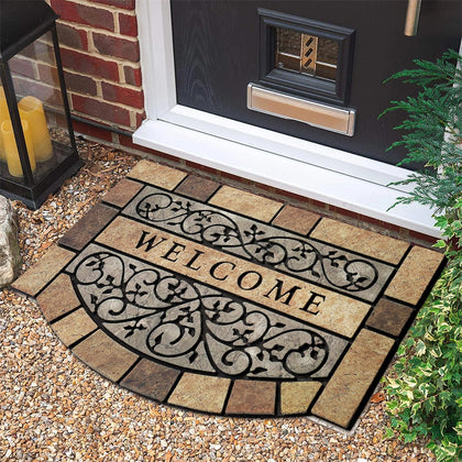 MTOUOCK welcome mat stone-scroll brown for outdoor entrances, durable dirt barrier.