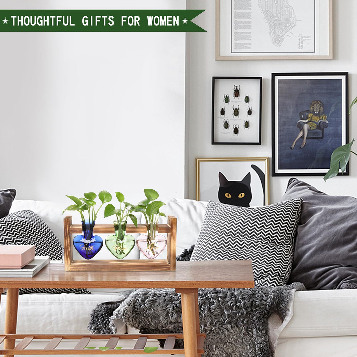 MTsigns gift-ready heart vase set with stand for thoughtful greenery gifts.
