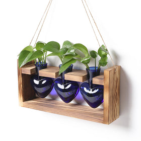 MTsigns heart-shaped terrarium vase on a wooden stand for desk decor and ambiance