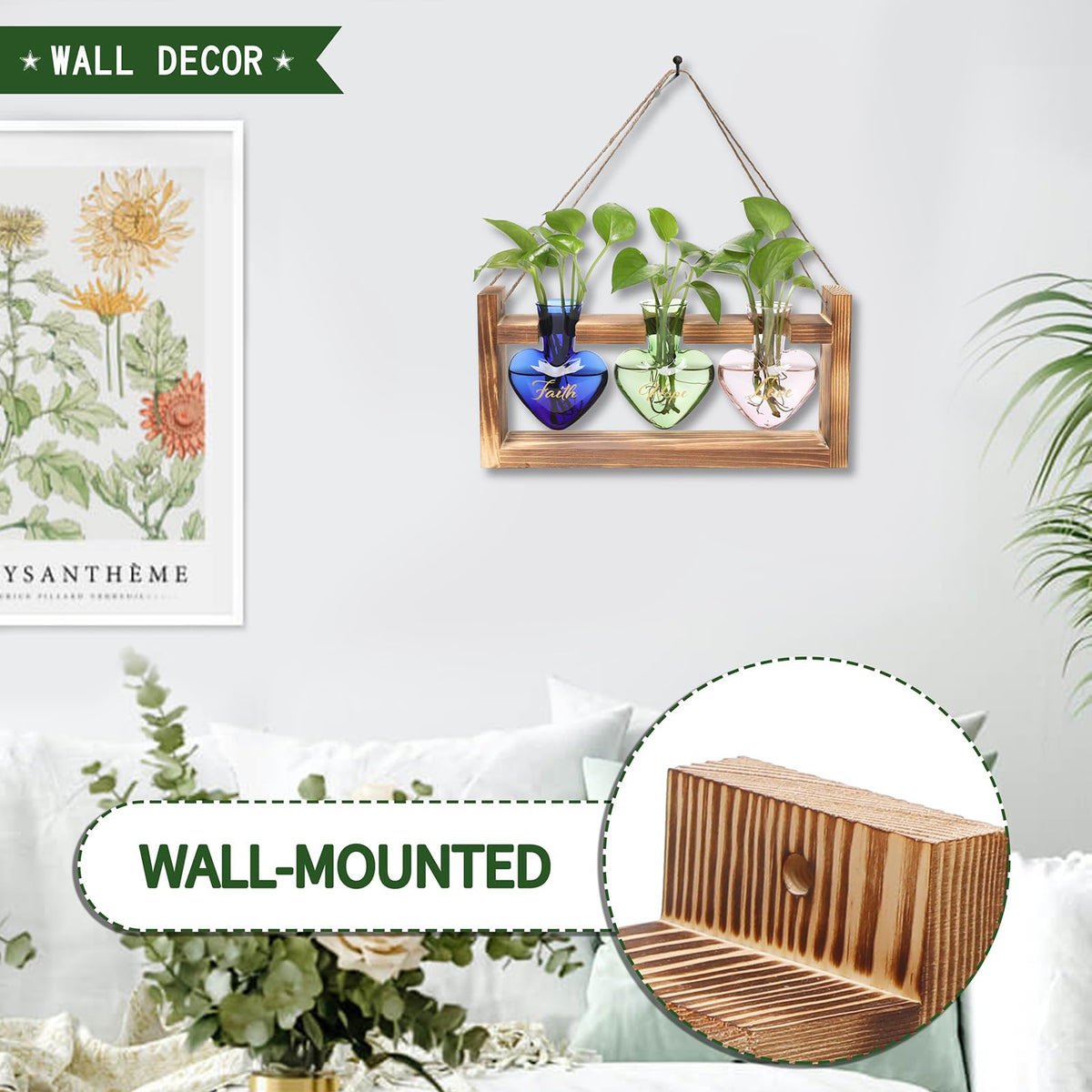 MTsigns propagation jar in wooden stand suitable for plant cuttings and home gardening.
