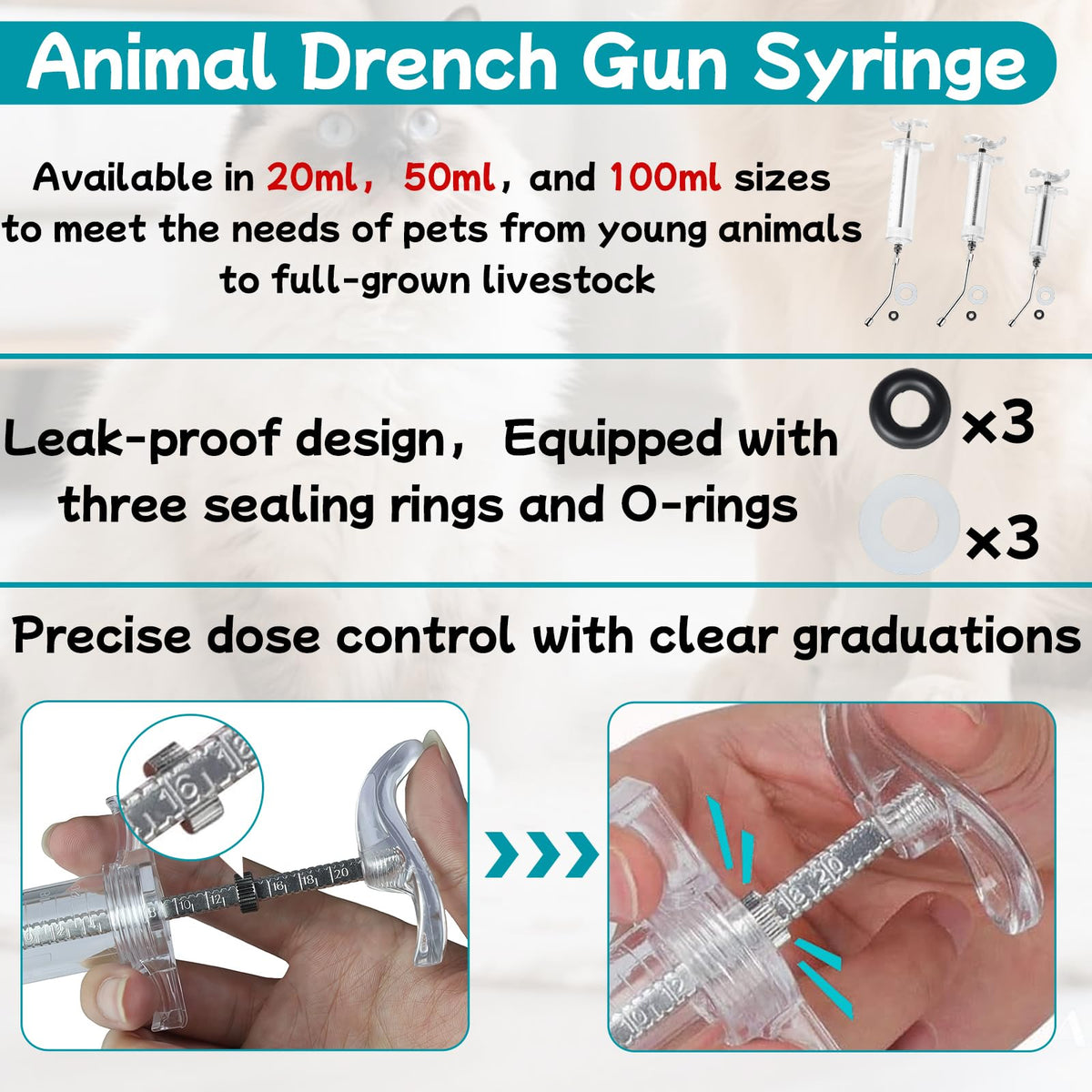 Mtuiewo drench syringe 100ml dosing handles bigger volumes with controlled administration