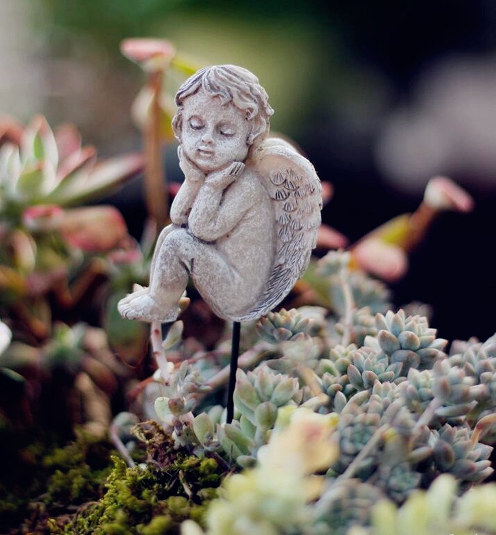 MUAMAX angel garden stake with hanging planter illusion enhances seasonal decor.