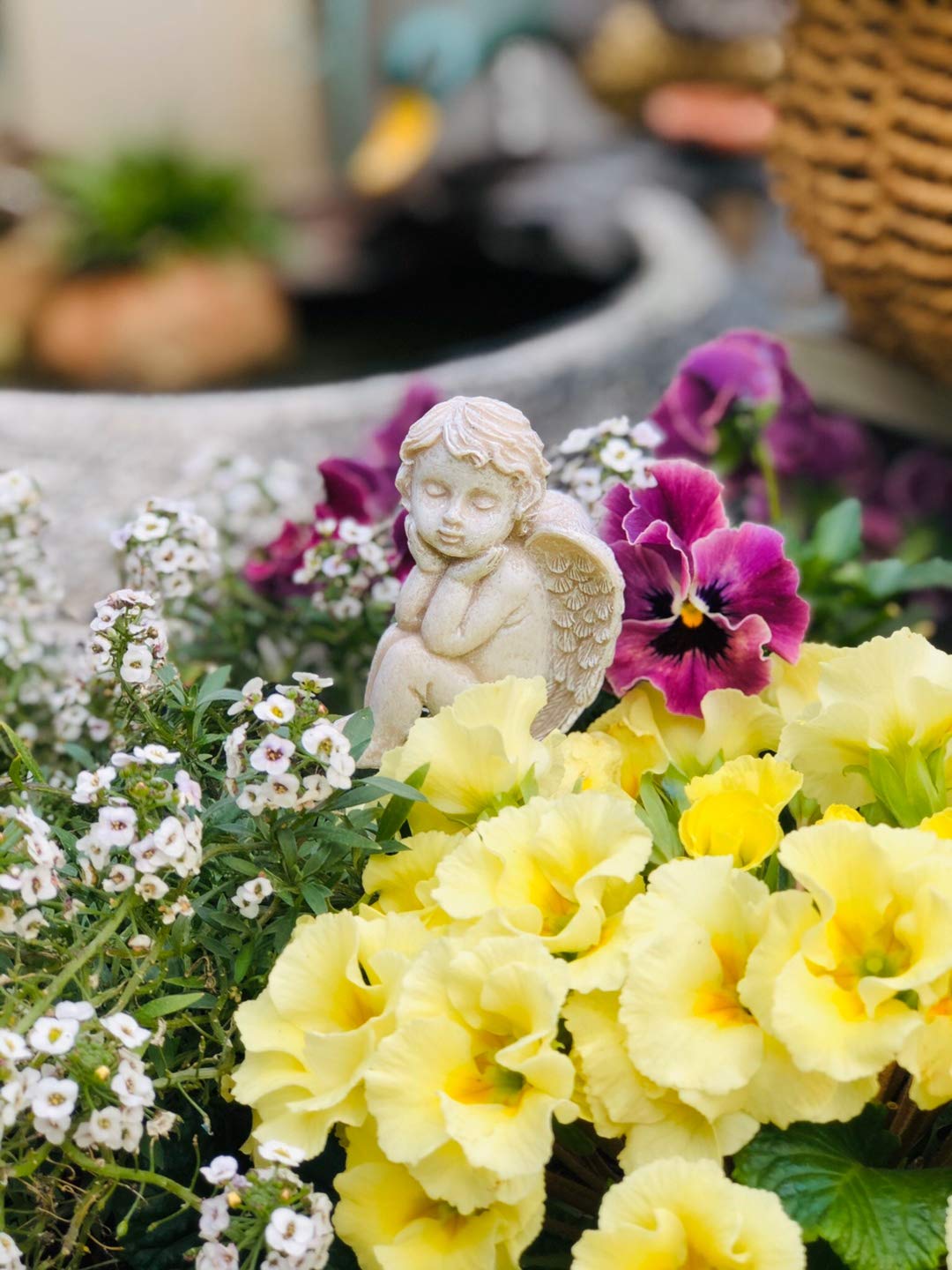 MUAMAX cement resin mix angel statue provides a durable mini garden accent.