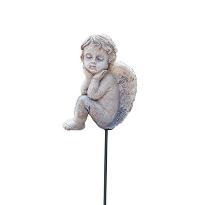 MUAMAX sleeping angel on a garden stake adds charm to outdoor planters.