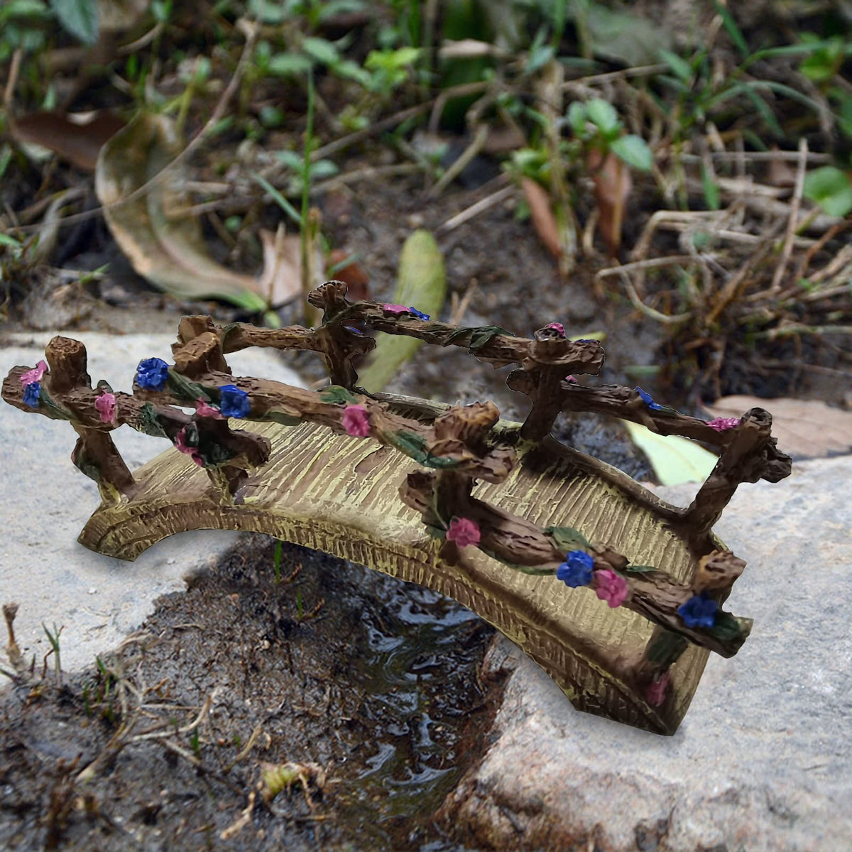 MUAMAX fairy garden natural brown bridge - blends with plants and figures
