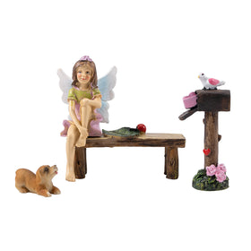 MUAMAX mailbox with miniature bench boosts whimsy in fairy garden.