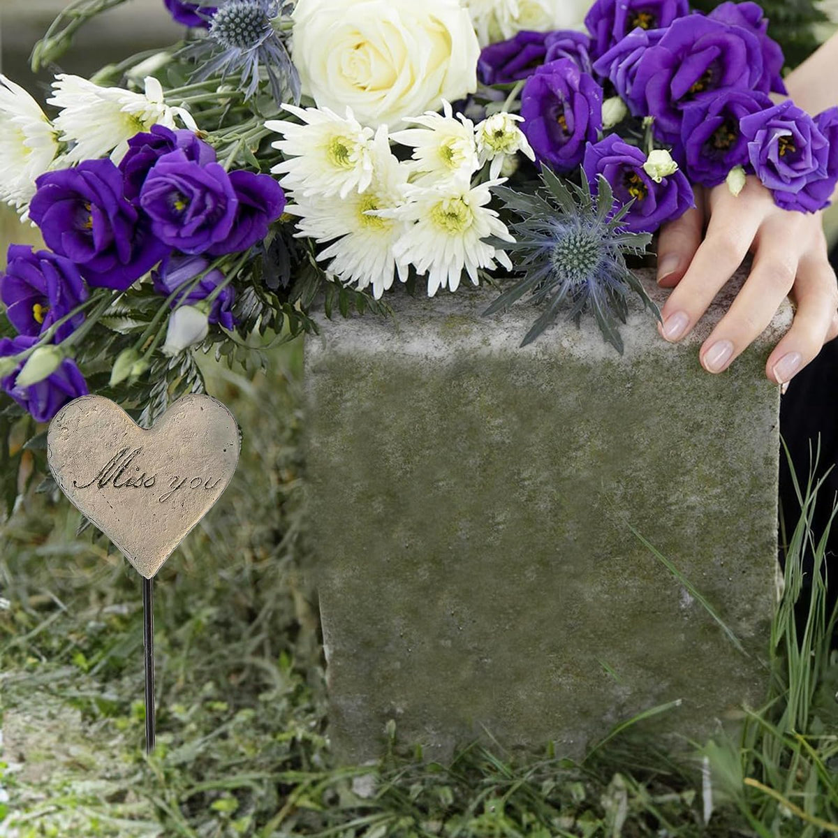MUAMAX miss you heart stake in natural graveyard setting