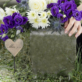 MUAMAX miss you heart stake in natural graveyard setting