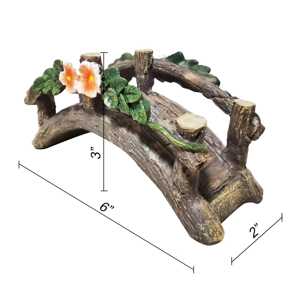 MUAMAX Resin Arch Bridge closeup emphasizes natural brown color and delicate floral accents.