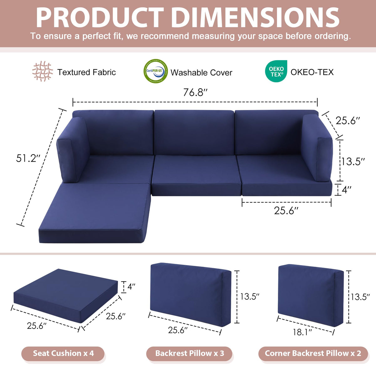 MuaMelop back pillows close-up showing plush support for long outdoor lounging