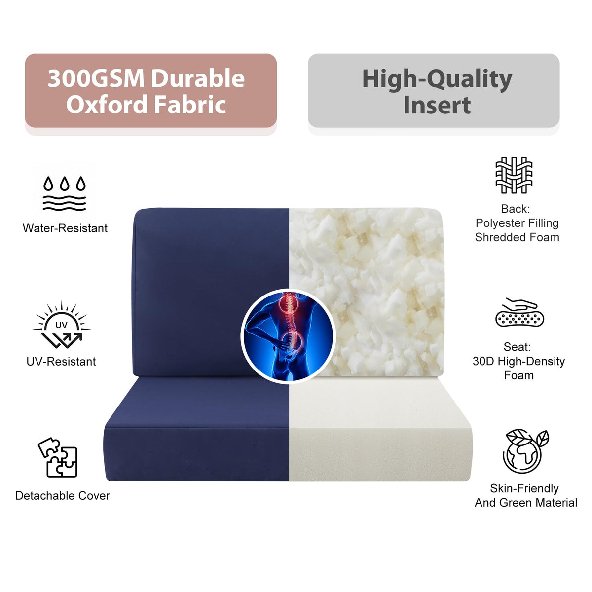 MuaMelop cushions non-slip bottom dots and secure tie straps