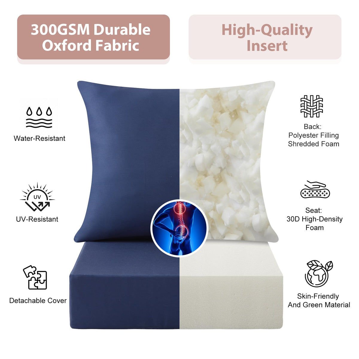 MuaMelop foam interior 30D high-density support for lasting comfort.