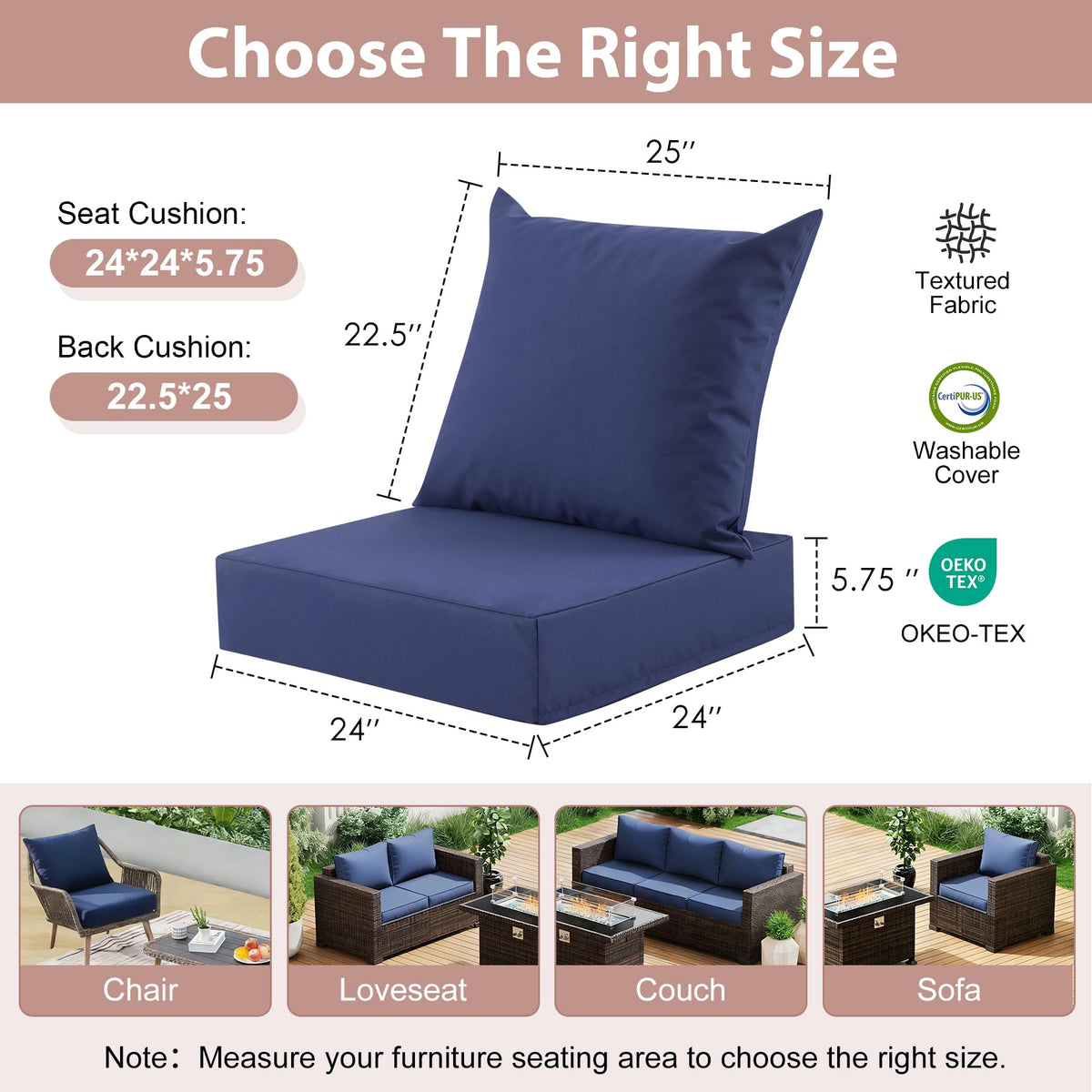 MuaMelop navy back cushion for sectional sofa provides supportive seating.