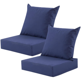 MuaMelop Navy Blue outdoor deep seat cushion on a patio chair for weather-resistant comfort.