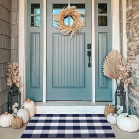 MUBIN buffalo plaid rug outdoor patio elevates curb appeal with washable practicality.