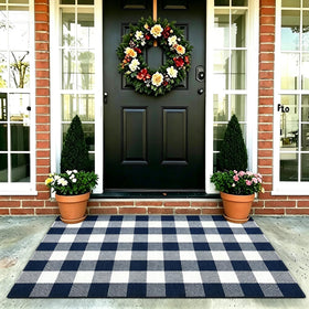 MUBIN buffalo plaid rug layered entryway with coordinated mat