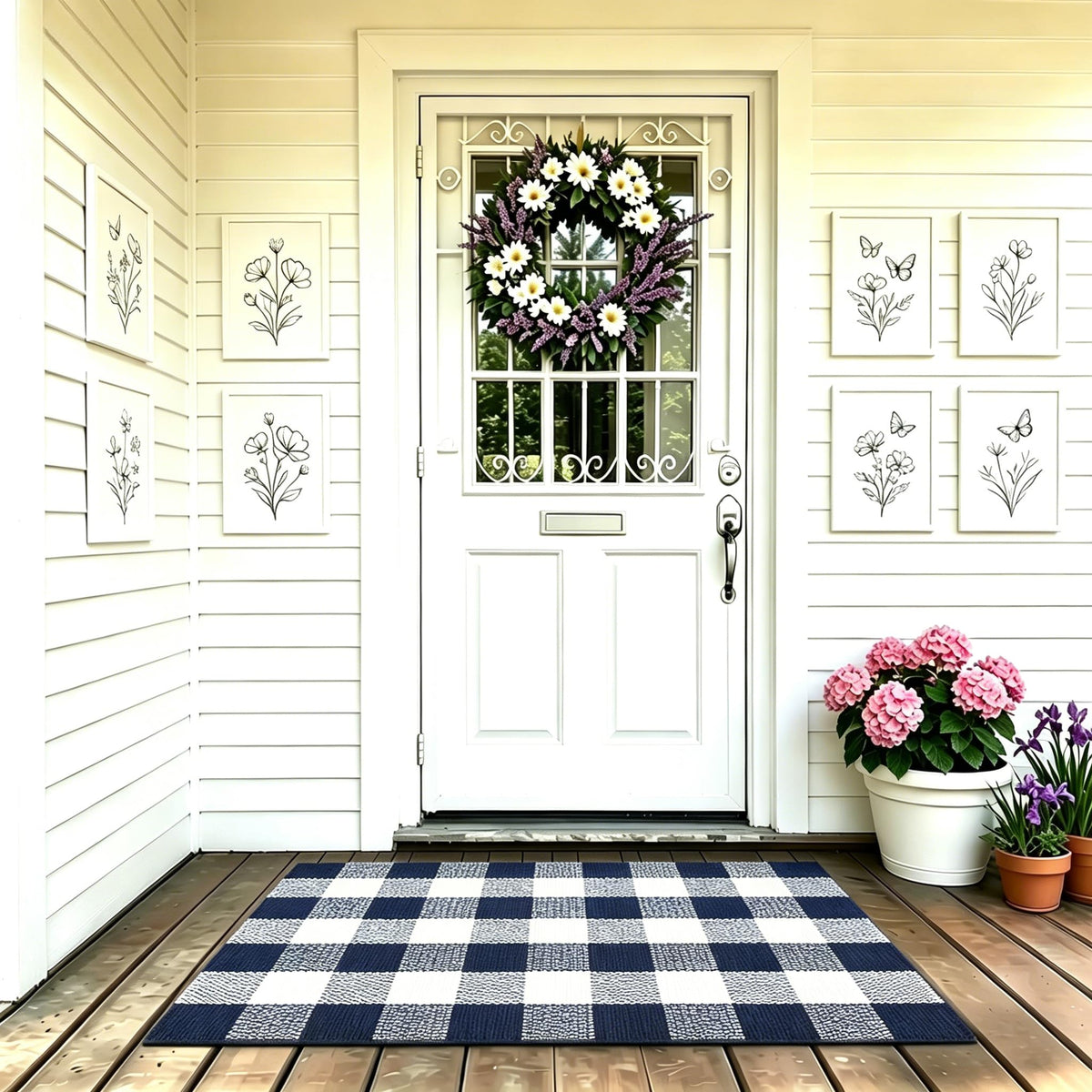 MUBIN cotton buffalo plaid rug front door adds soft durability for high-traffic entrances.