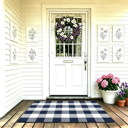 MUBIN cotton buffalo plaid rug front door adds soft durability for high-traffic entrances.