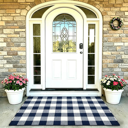 MUBIN buffalo plaid rug at the front door ready to welcome guests