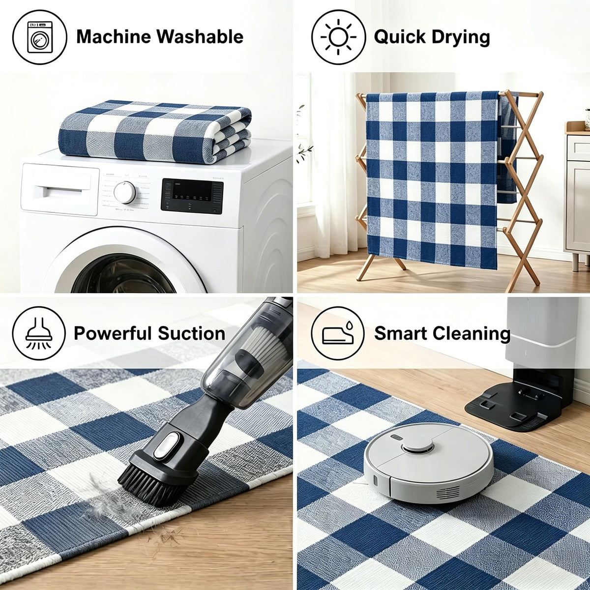 MUBIN buffalo plaid rug in living room adds cozy style