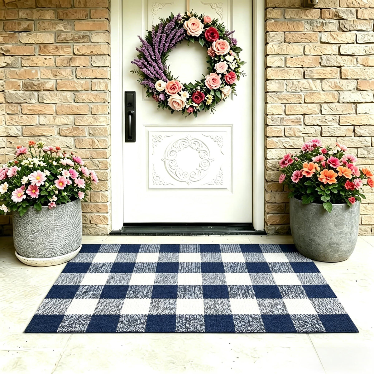 MUBIN layered-entryway rug hello mat creates a polished, welcoming entry.