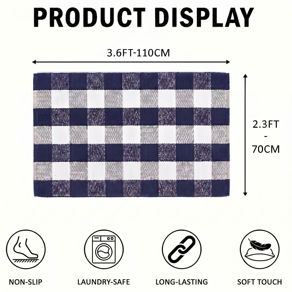 MUBIN navy blue white pattern rug complements porch, kitchen, and living spaces.