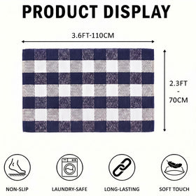 MUBIN navy blue white pattern rug complements porch, kitchen, and living spaces.