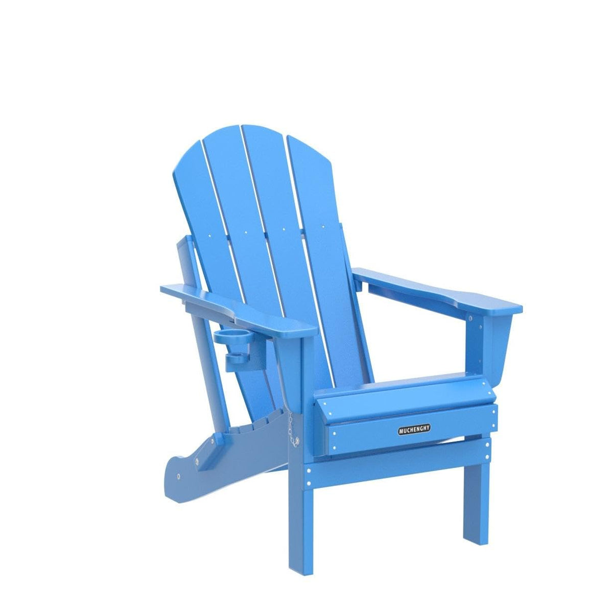 Muchenghy Adirondack chair with hidden cup holder for drinks.