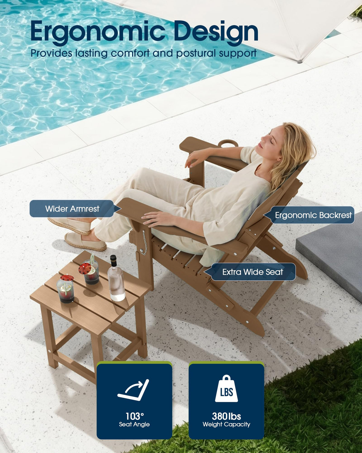 MUCHENGHY weather resistant HDPE chair withstands outdoor conditions.