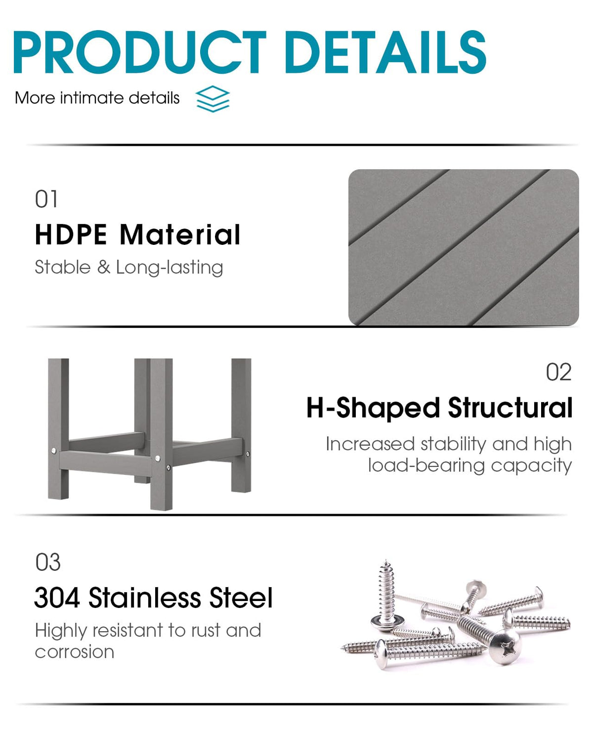 Muchenghy Adirondack side table, durable HDPE material for weather resilience.