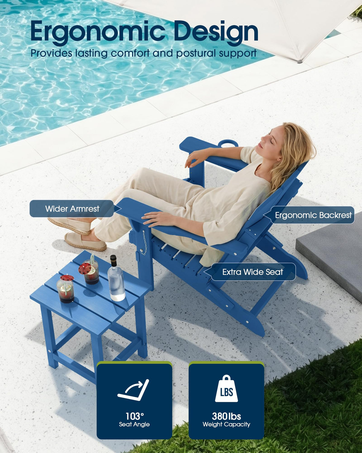 Muchenghy HDPE chair material, weather resistant for all conditions.