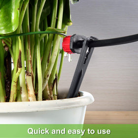 Mudder durable plastic stake resists weather for outdoor irrigation.