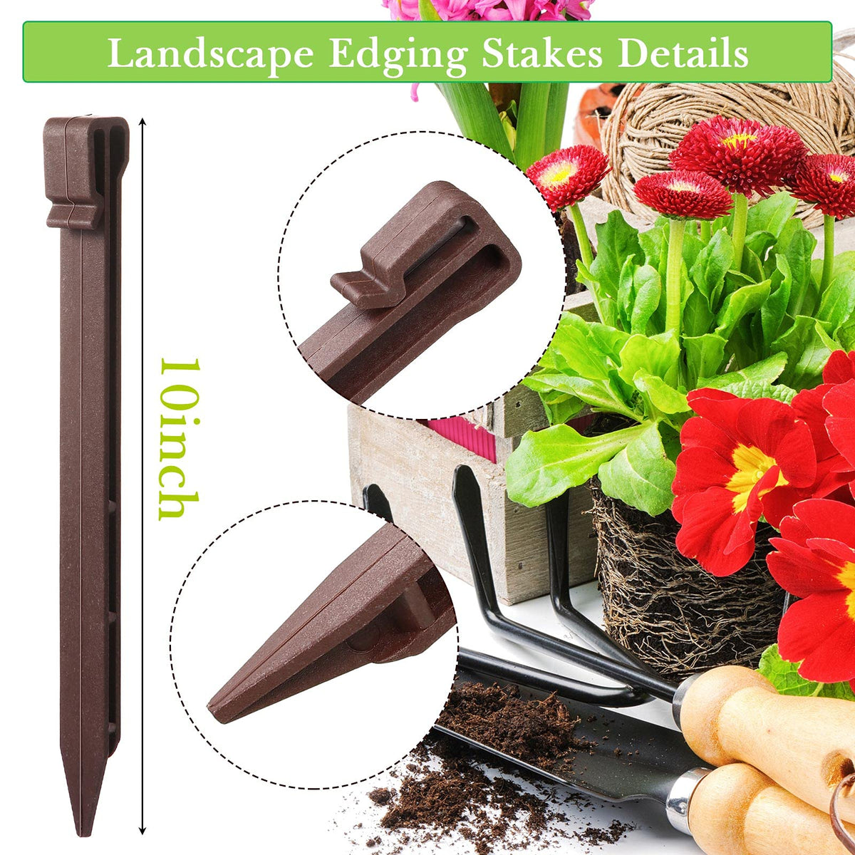 Mudder anchoring spikes for edging stabilize garden borders.