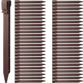 Mudder brown plastic ground stake for durable landscape edging and weed control.