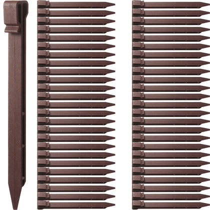 Mudder brown plastic ground stake for durable landscape edging and weed control.