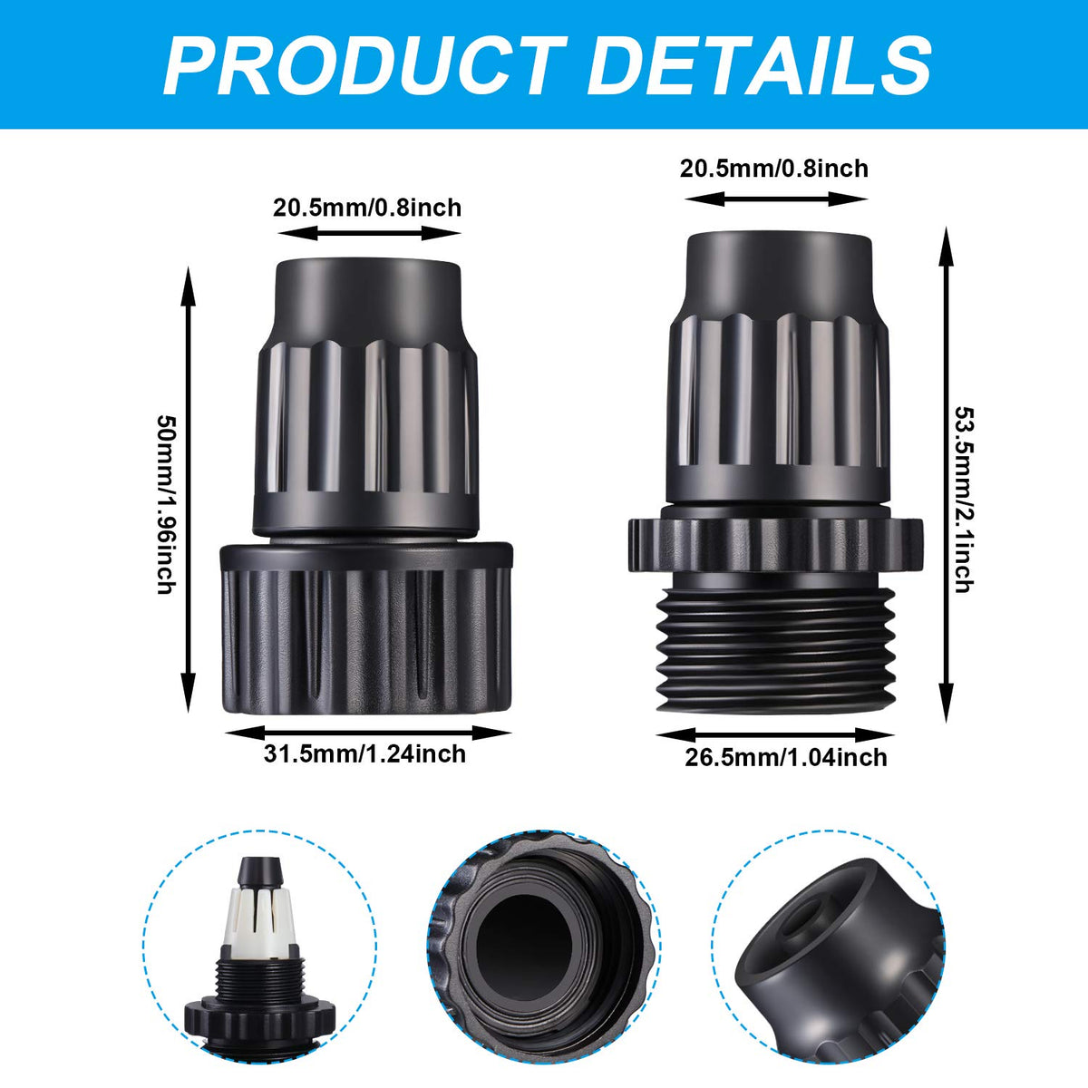 Mudder 3/4-inch faucet adapter connected to hose, secure fit.